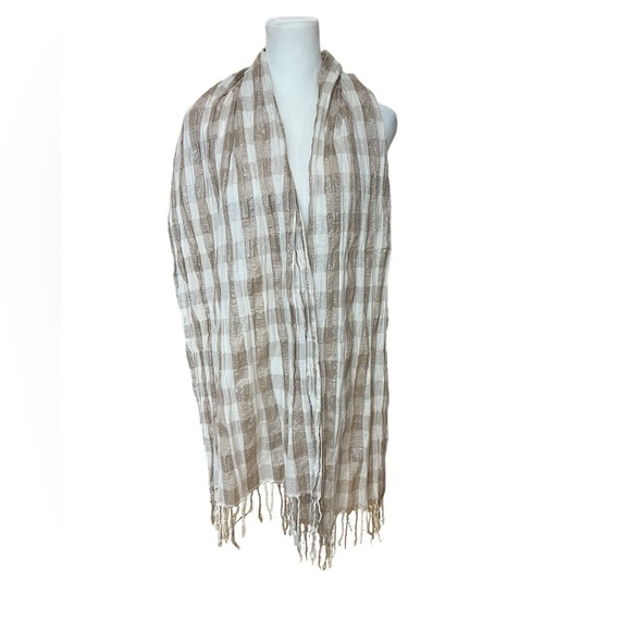 Tan Cream Metallic Thread Scarf - Picture 2 of 2
